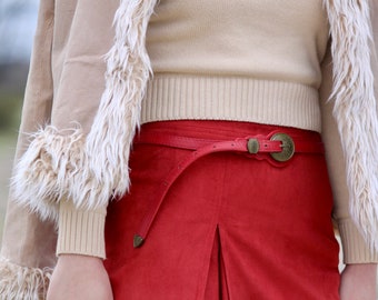 Vintage Red and Bronze, Concho Belt, Red Belt