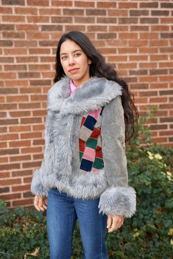 Window Pane - 1970s Grey, Multicolor Patchwork, V… - image 2