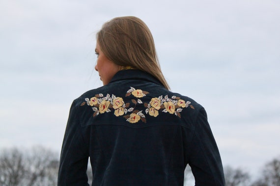 Take It Easy - Navy Blue, Suede, Embroidered, Flor