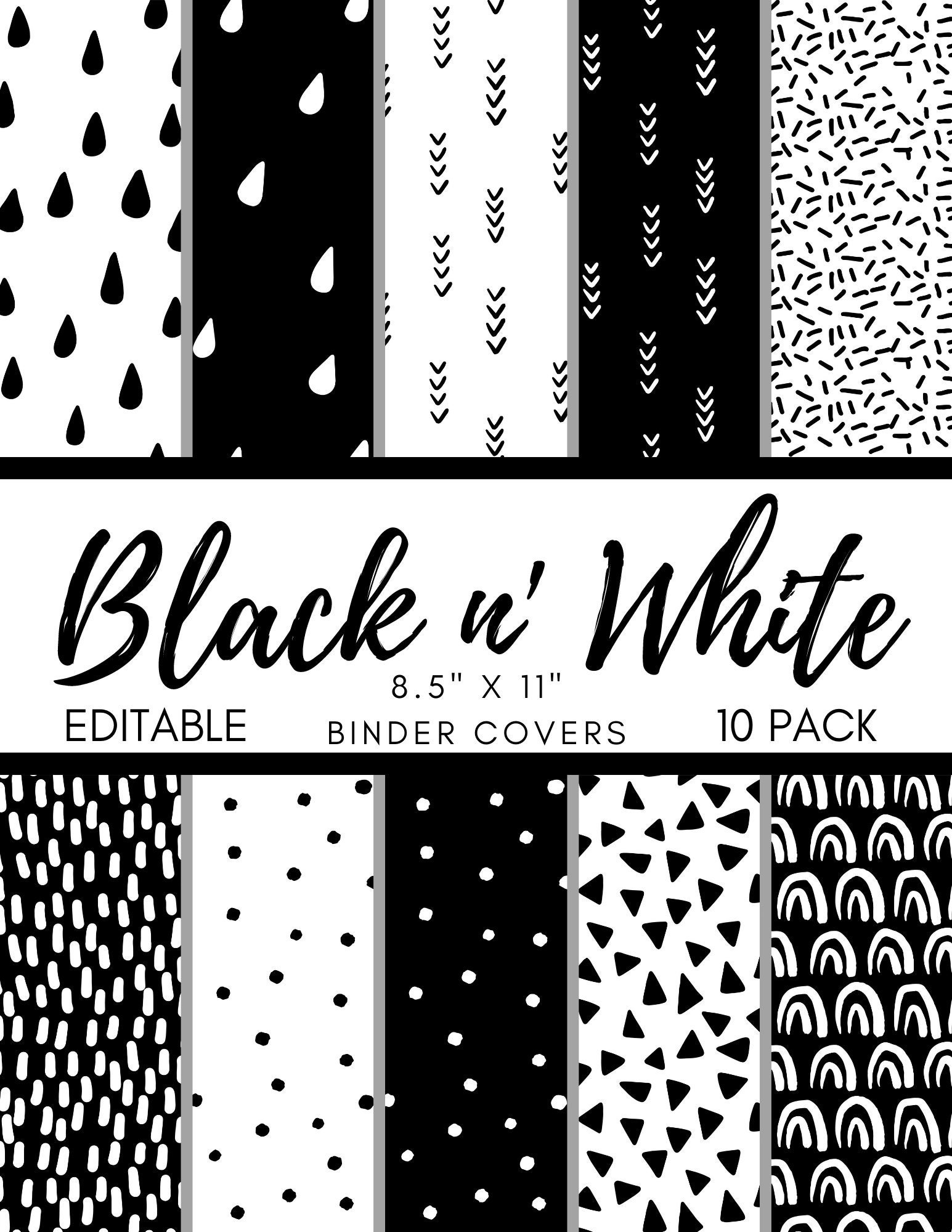 Black and White Binder Covers Etsy