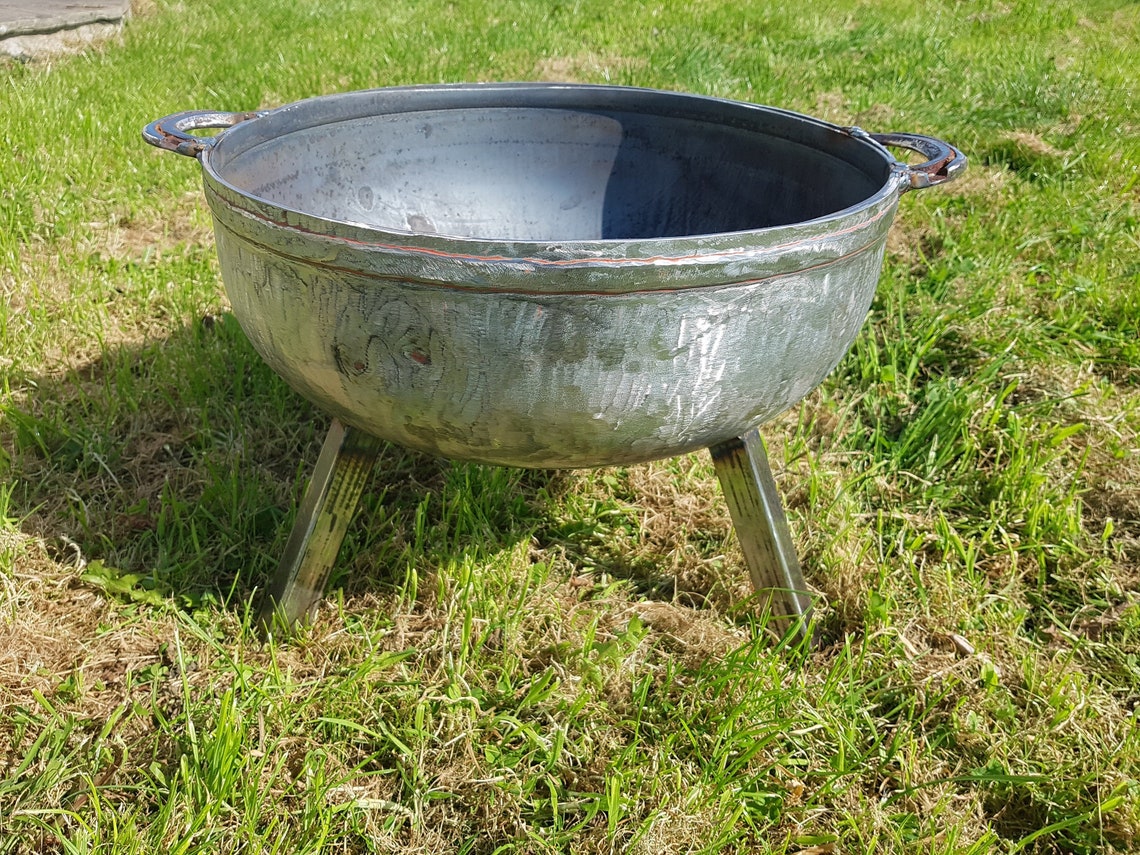 Silver Cauldron Fire Bowl Recycled Steel Heavy Duty Etsy