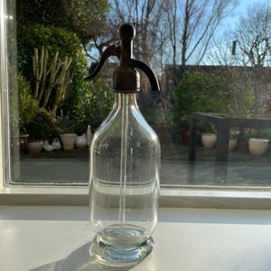Antique French tranparant seltzer bottle - rare shape and pewter head - around 1900 