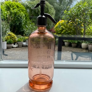 Super decorative French pink seltzer bottle | early 1910&#39;s