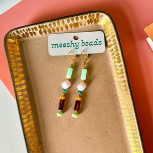 hand-beaded earrings | colorful, unique dangles | mint green