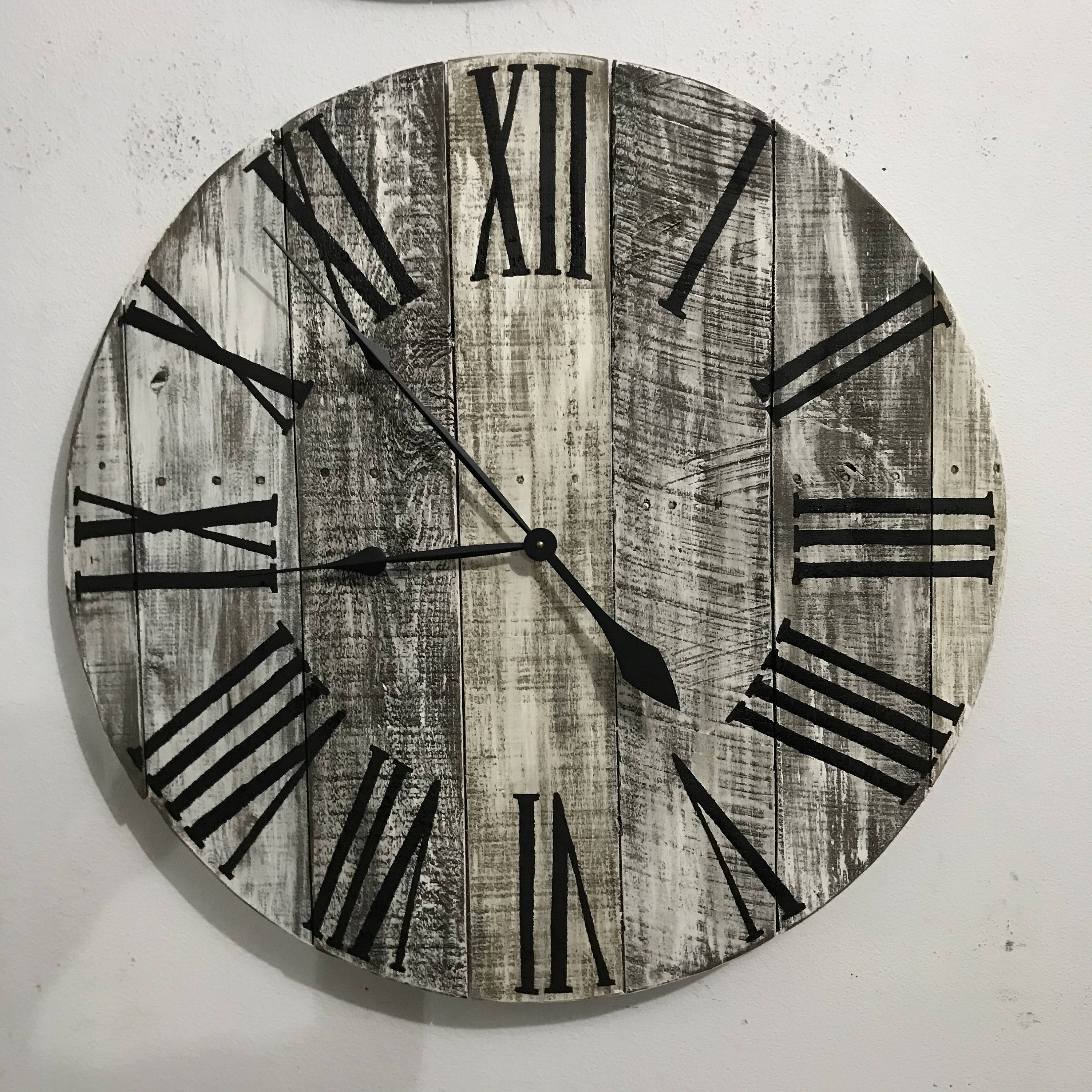 Large Custom Clock White Washed Painted Numerals Farmhouse Etsy