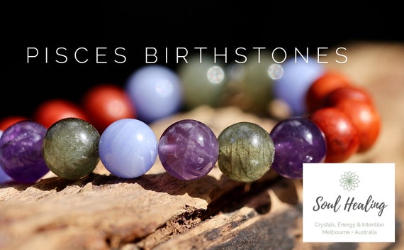 Pisces Birthstone Bracelet Amethyst Stones Blue Lace Agate