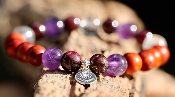 Aquarius Birthstone Bracelet, Amethyst Stones, Garnet Stones