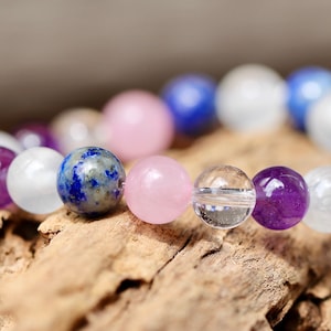 Amethyst Stones, Selenite Stones, Rose Quartz Stones, Lapis Lazuli Stones and Quartz Crystal Stones, Gemstone Bracelet.
