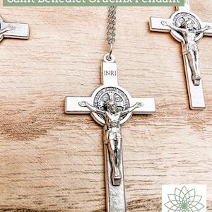 Saint Benedict Crucifix Necklace, First Communion Gifts, Confirmation Gifts, Religious Necklace.