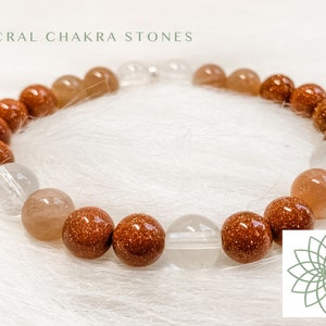 Sacral Chakra Gemstone Bracelet, Goldstone Stones, Sunstone Stones and Quartz Crystal Bracelet, Motivation and Pleasure.