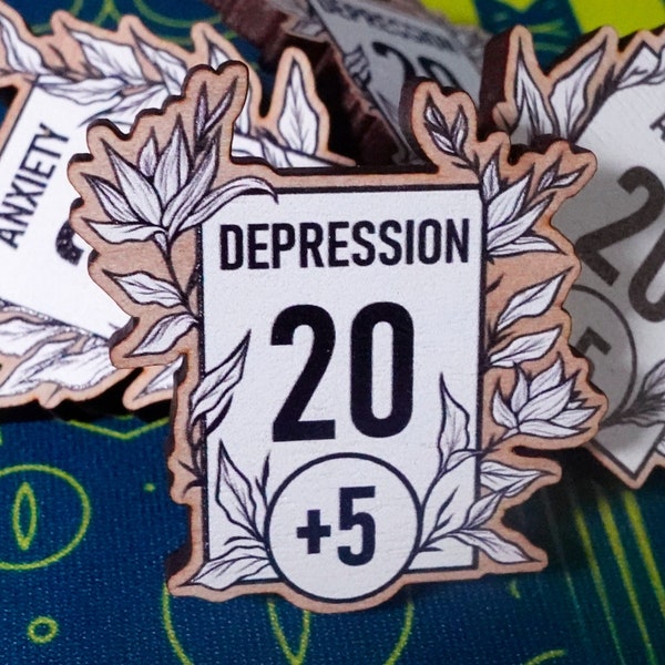 Anxiety & Depression 5E Stat Badges Wooden