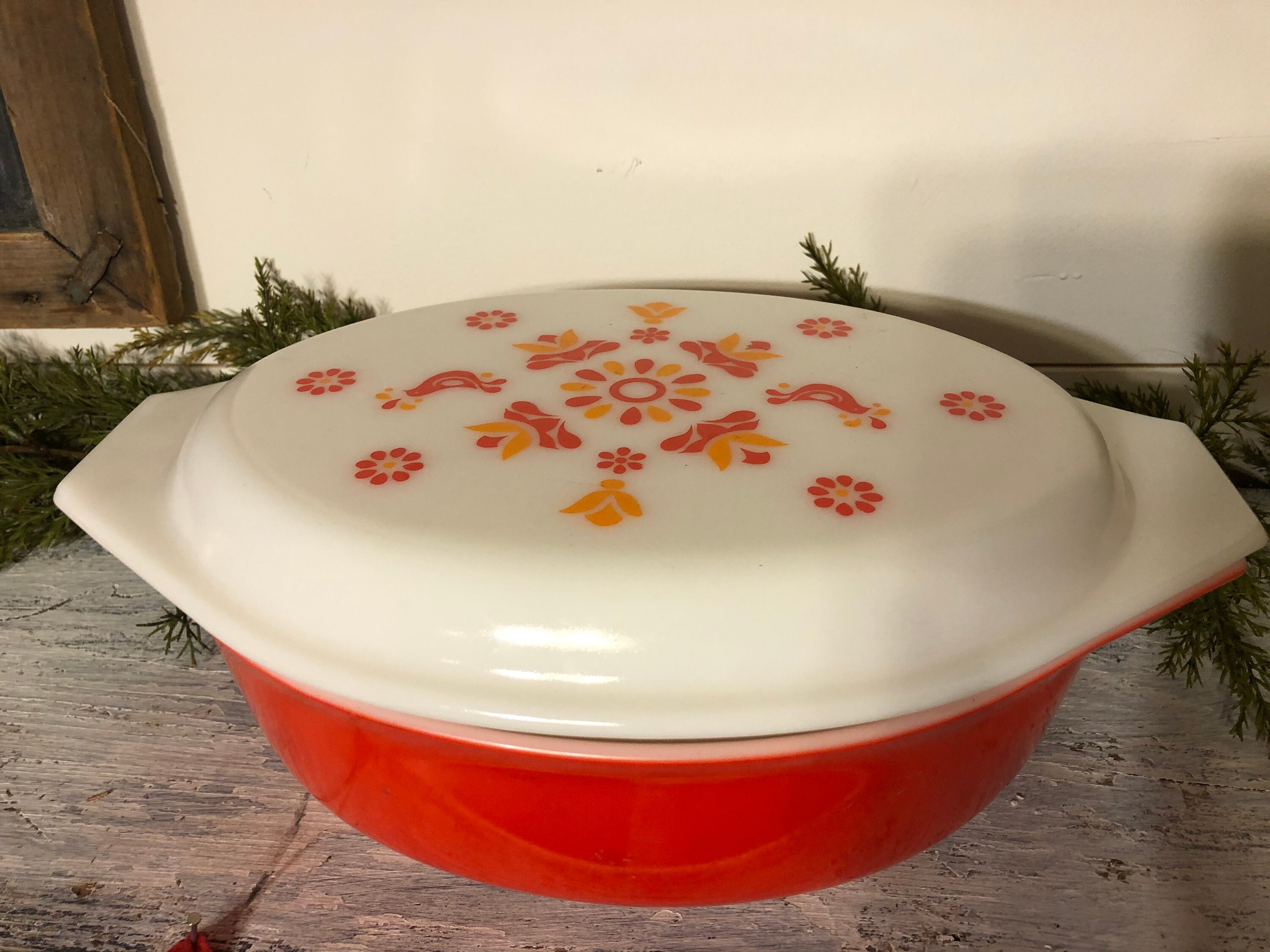 Pyrex Casserole Red Friendship Pattern Etsy
