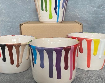 Maceta arcoíris, cerámica hecha a mano, esmaltes coloridos, regalo para el hogar, cuenco para suculentas