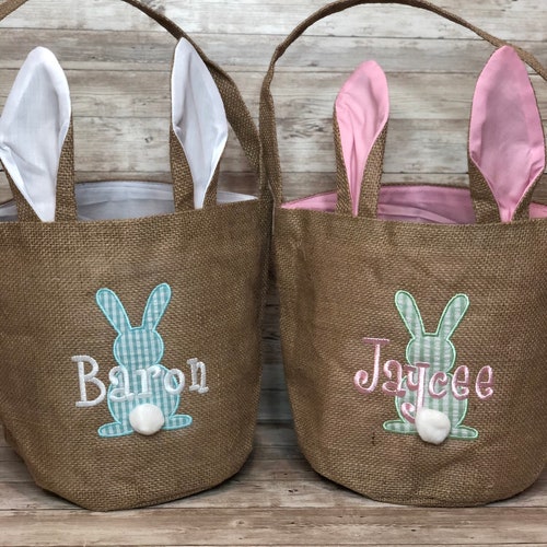 Embroidered Personalized Easter Bunny Basket Personalized Etsy