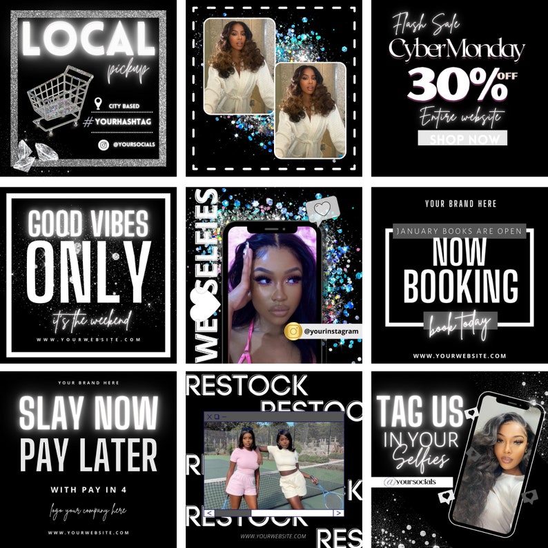 Black and White Instagram Post Templates Canva Engagement Etsy