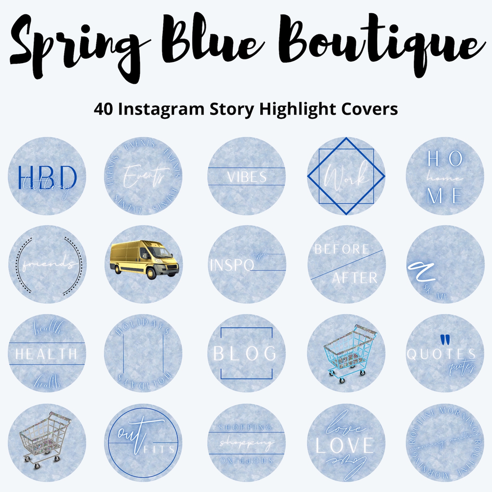 40 Instagram Highlight Covers Spring Blue Boutique Etsy