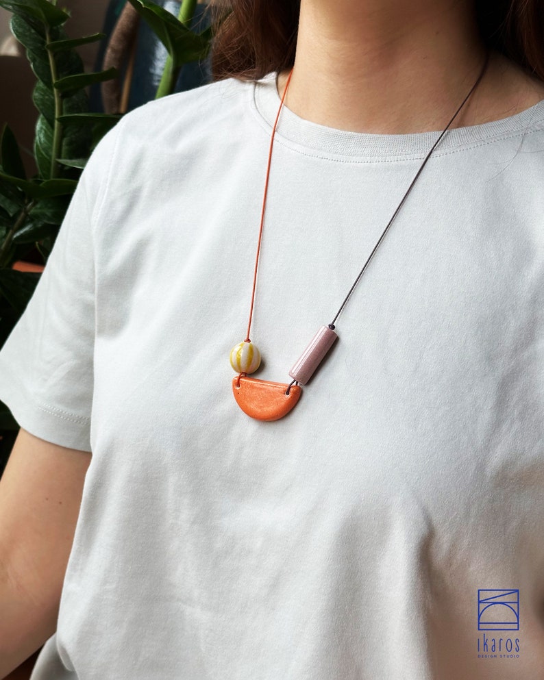 Asymmetrical Colorful Ceramic Statement Necklace, Artisan-made Unique ...