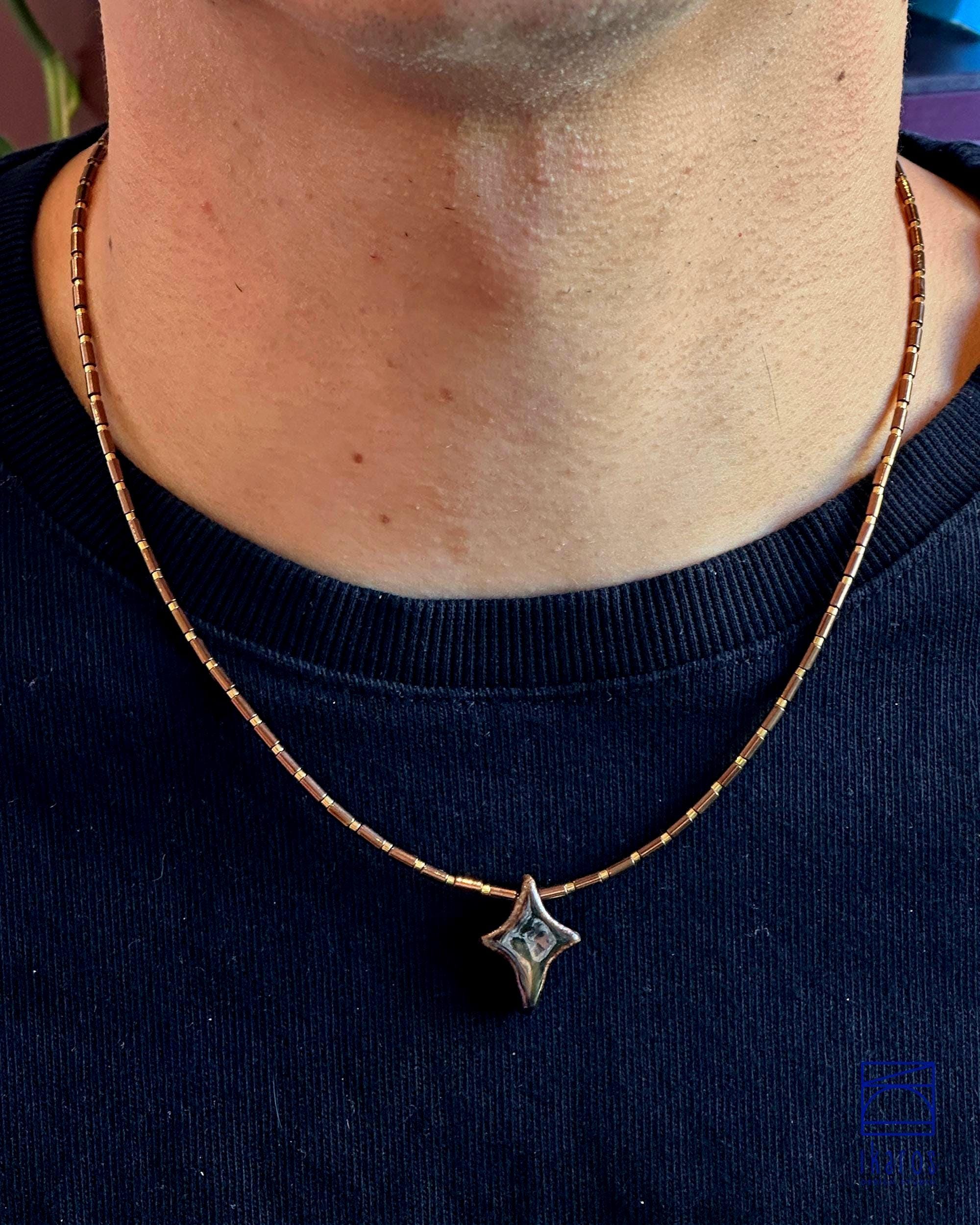 North Star Necklace With Hematite Gemstone Beads, Handmade