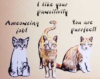 Cat Pun Poster - cat puns, punny affirmations, cat happy, silly puns, fun puns, animal puns, meowtastic, cat illustration, cat art