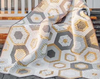 Honeycomb Hexagon Krista Moser Modern Quilt Patterns,  Hexagon Quilt, 60 Degree Diamond Ruler, Digital Download, Updated Three sizes