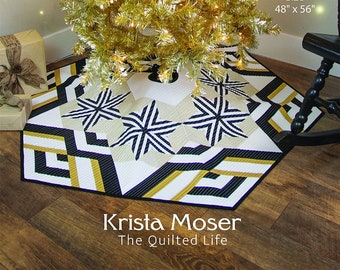 Gilded Christmas Tree Skirt, Krista Moser Patterns, Modern Quilt Pattern, Large 60 Degree Diamond Ruler, Printed Pattern: Free Shipping USA