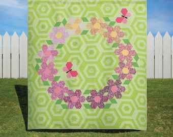Flutterby Frolic, Krista Moser Modern Quilt Pattern, Butterfly, Flowers, Uses Large 60 Degree Diamond Ruler, Digital Download