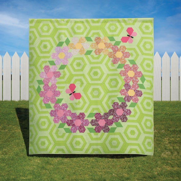 Flutterby Frolic, Krista Moser Modernes Quiltmuster, Schmetterling, Blumen, Liberty Fabrics, CGR60DIA Lineal, Digitaler Download