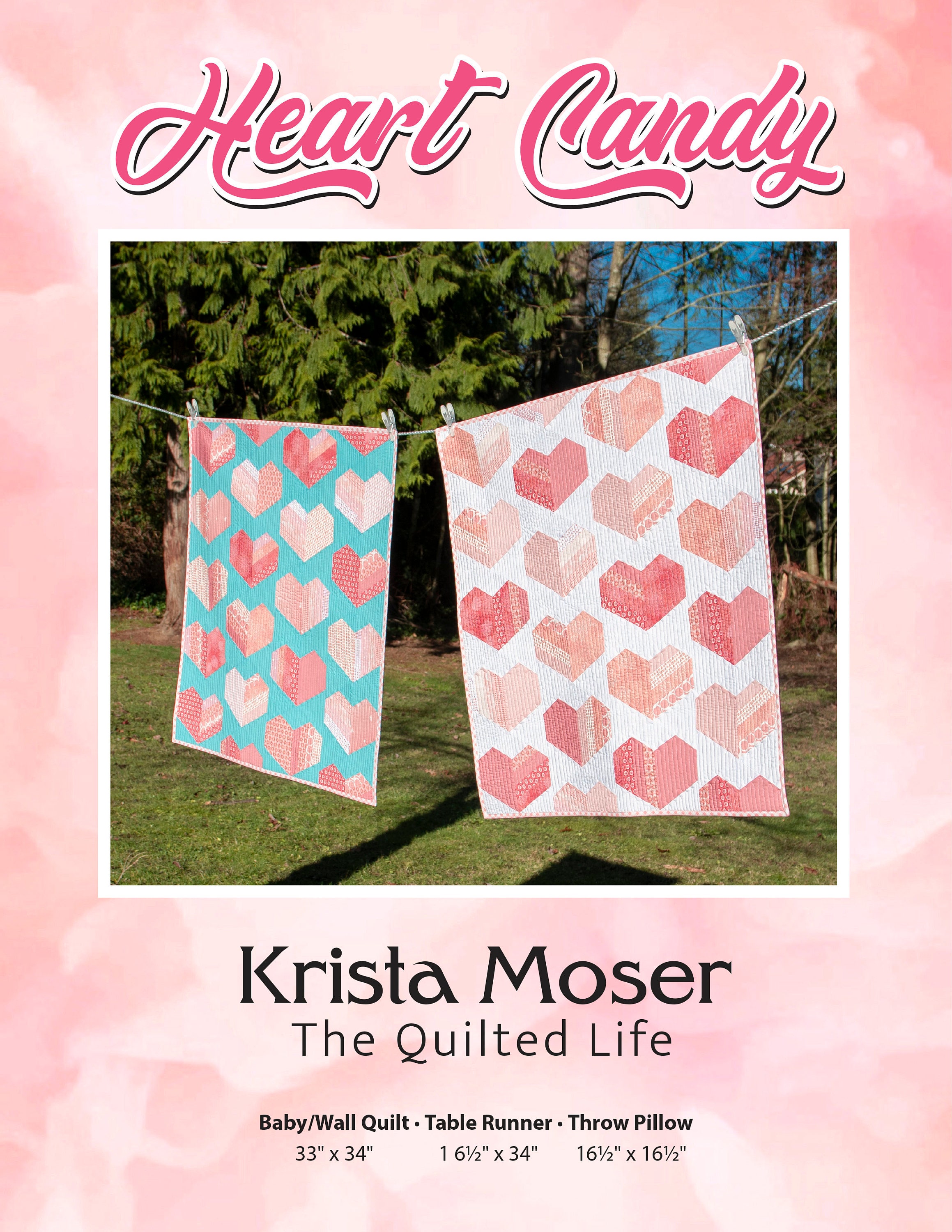 Heart Candy, Krista Moser Patterns, Heart quilt, Modern Quilt Pattern, Uses   Uses 60 Degree Diamond MINI Ruler, Digital Download Only