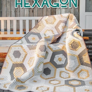 Honeycomb Hexagon, Krista Moser Modern Quilt Patterns, Uses Large 60 Degree Diamond Ruler, 3 sizes, Printed Pattern, Free Shipping USA