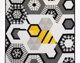 Biggy The Bee Baby Quilt, Krista Moser Modern Quilt Patterns, Big Bee Quilt,  No Y Seams, Uses CGR60DIA Ruler, Digital Download