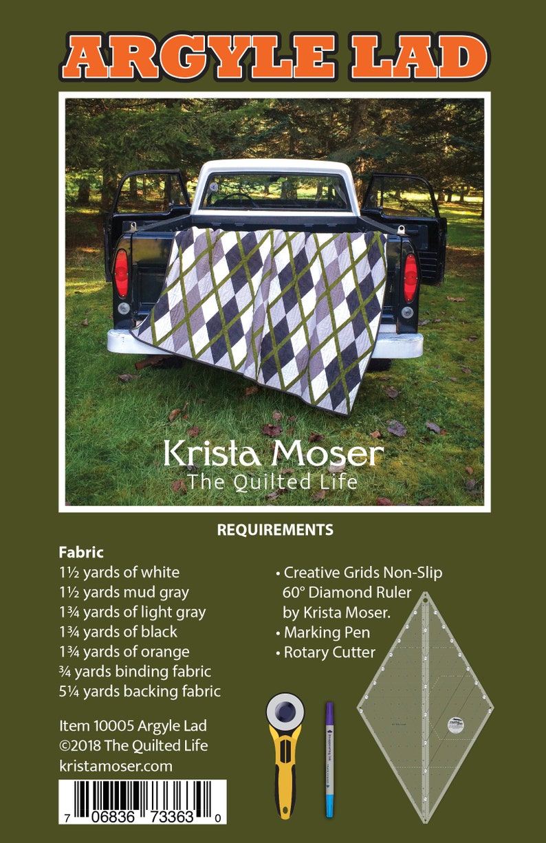 Argyle Lad Krista Moser Patterns, Modern Quilt Pattern, Uses CGR60DIA Ruler, Digital Download image 3