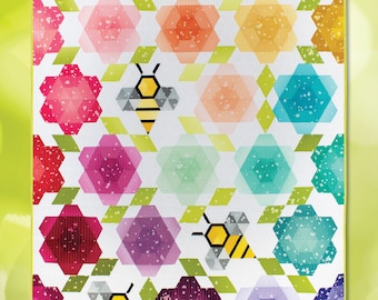 Bumblebee Blossoms, Krista Moser Patterns, Ombre Fabric, Modern Quilt Pattern, 60 Degree Diamond MINI Ruler, Printed Pattern: Free Ship USA