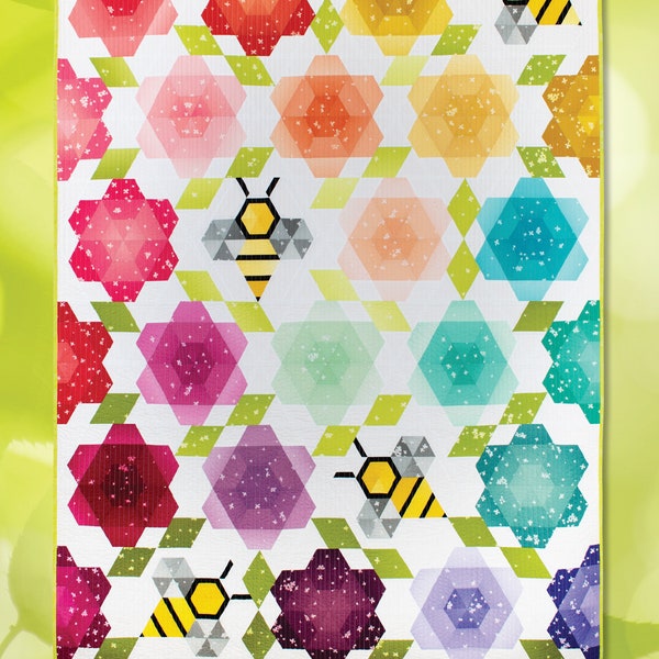 Fiori di calabrone, motivi Krista Moser, tessuto color smeraldo, motivo trapuntato moderno, MINI righello con diamanti a 60 gradi, motivo stampato: Free Ship USA