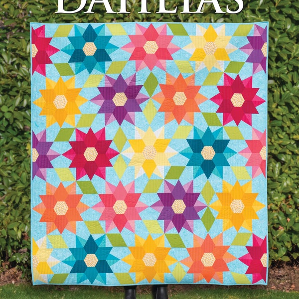 Tanzende Dahlien, Krista Moser Moderne Quilt Anleitung, Verwendet CGR60DIATINY Lineal, digitaler Download