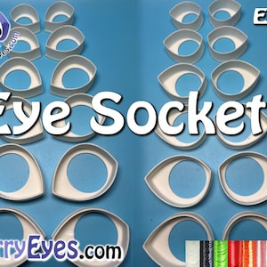 May include: White plastic eye sockets for craft projects. The sockets are arranged in two rows of six. The image includes the text "ES6" and "Eye Sockets".
