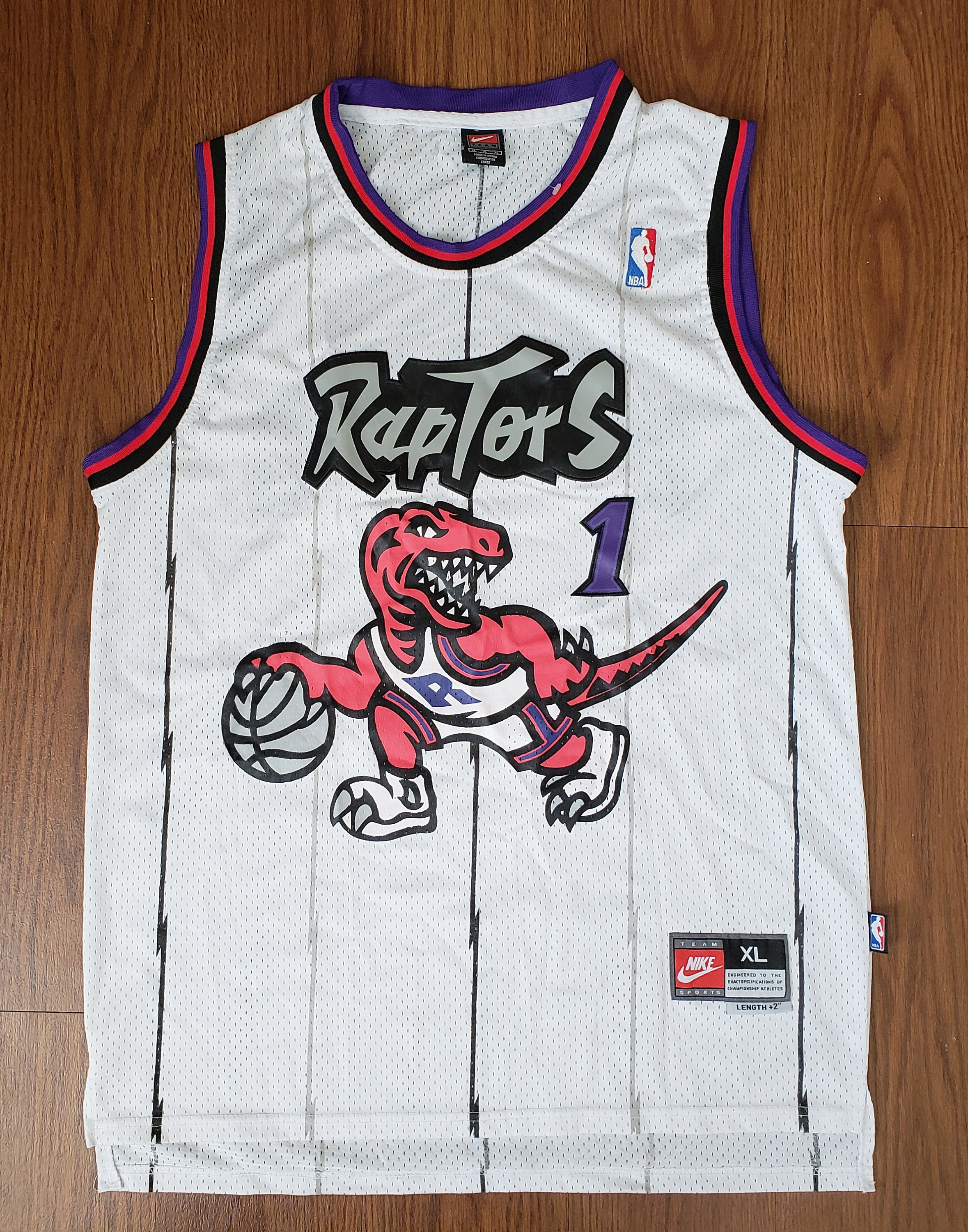 NIKE 90'S THROWBACK NBA TORONTO RAPTORS TRACY MCGRADY #1 STITCHED JERSEY  SIZE M