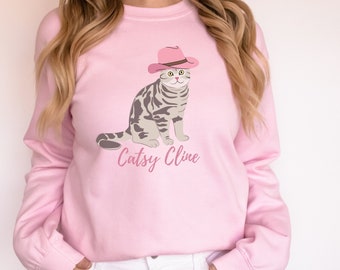 Catsy Cline Patsy Cline - Sweat-shirt ras du cou en mélange épais avec chat, musique country