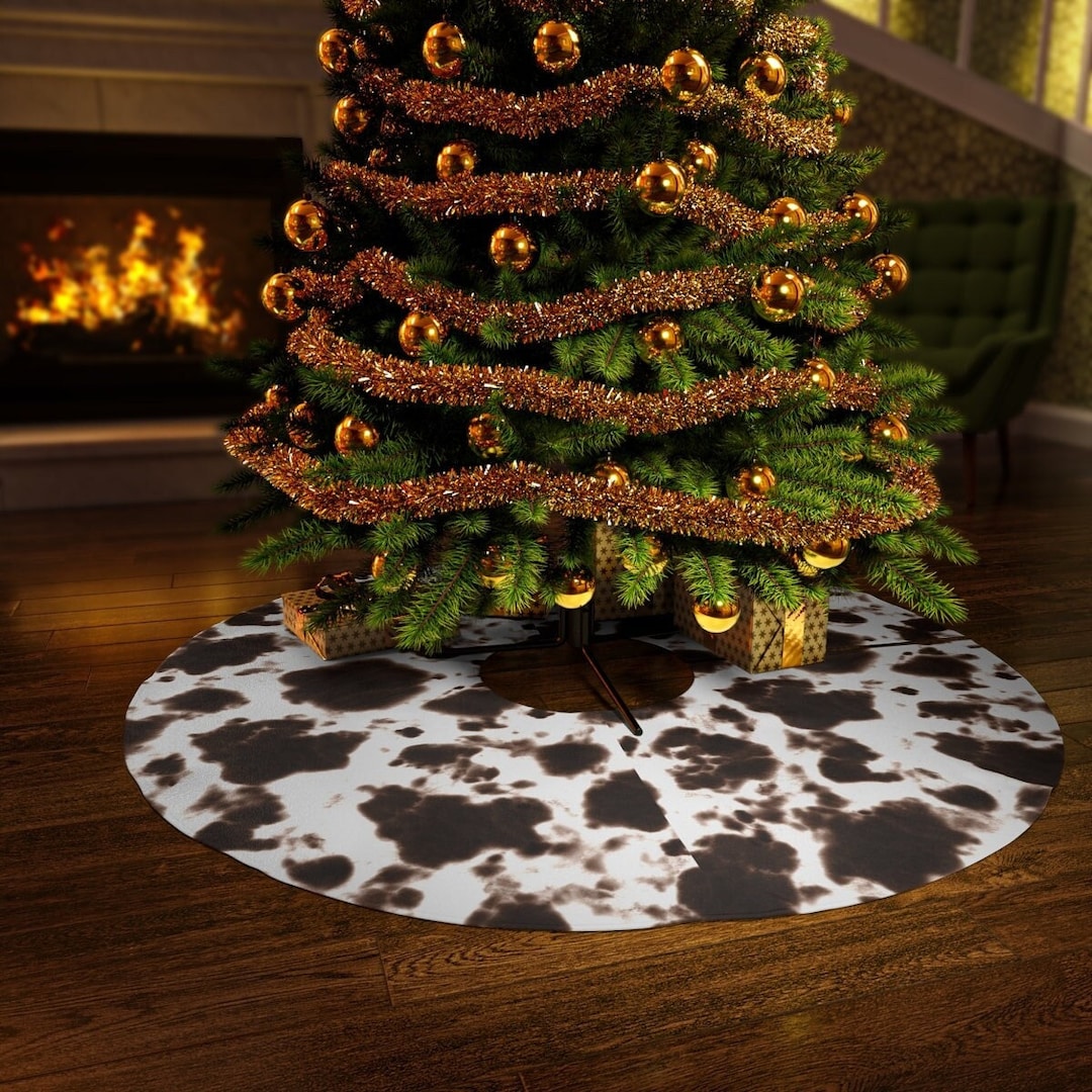 Cow Print Round Tree Skirt Country Western Theme Christmas. Faux