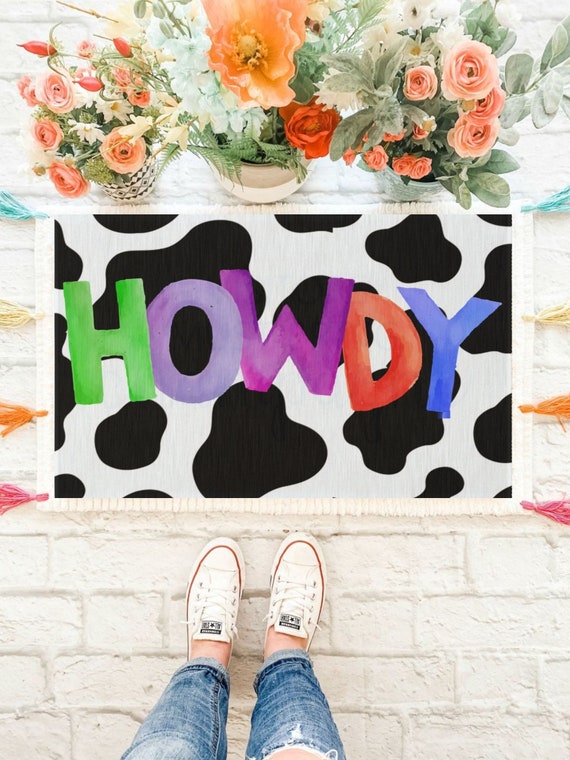 Howdy Cow Print Rainbow Welcome Outdoor Rug - Etsy