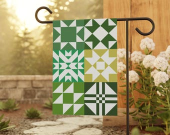 Patchwork Quilt Grün Willkommen Flagge Garten Yard Flagge Dekoration