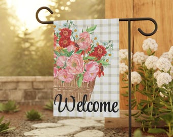 Floral Basket Pretty Welcome Garden Yard Flag Decoration