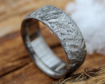 Hammered Titanium Ring, Mens Wedding Band, Distressed Rustic Finish
