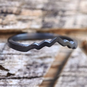 Zirconium Mountain Peaks, Women&#39;s Ring, Dainty Band, Handcrafted Mountain Ring, Black Zirconium