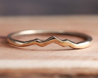 14k Yellow Gold Mountain Peaks, Women's Ring, Dainty Band, Solid Gold, Handcrafted Mountain Ring