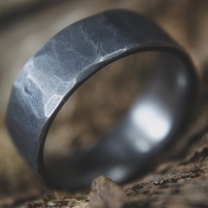 Dark Hammered Titanium Ring - 8mm Rugged Style Wedding Band, Men's Ring, Rustic, Textured