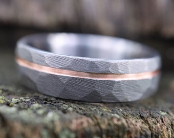 Faceted Titanium with 14k Rose Gold inlay - 6mm
