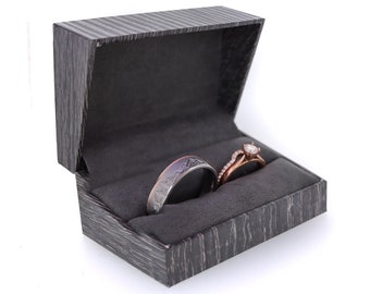 Double Ring Box - Wood Grain, Suede interior, wedding ring box, single ring, wedding accessories, gray, grey, cream, hinged ring box