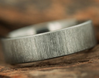 Brushed Titanium Band - 6mm, Vertical Brushed Men's Wedding Ring, textured, beveled ring, Silver