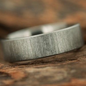 Brushed Titanium Band - 6mm, Vertical Brushed Men's Wedding Ring, textured, beveled ring, Silver