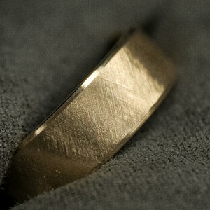 Brushed 14k Yellow Gold - 7mm, Crosshatch, Satin Finish Wedding Ring, Beveled, Mens Band, Classic comfort fit, 10k